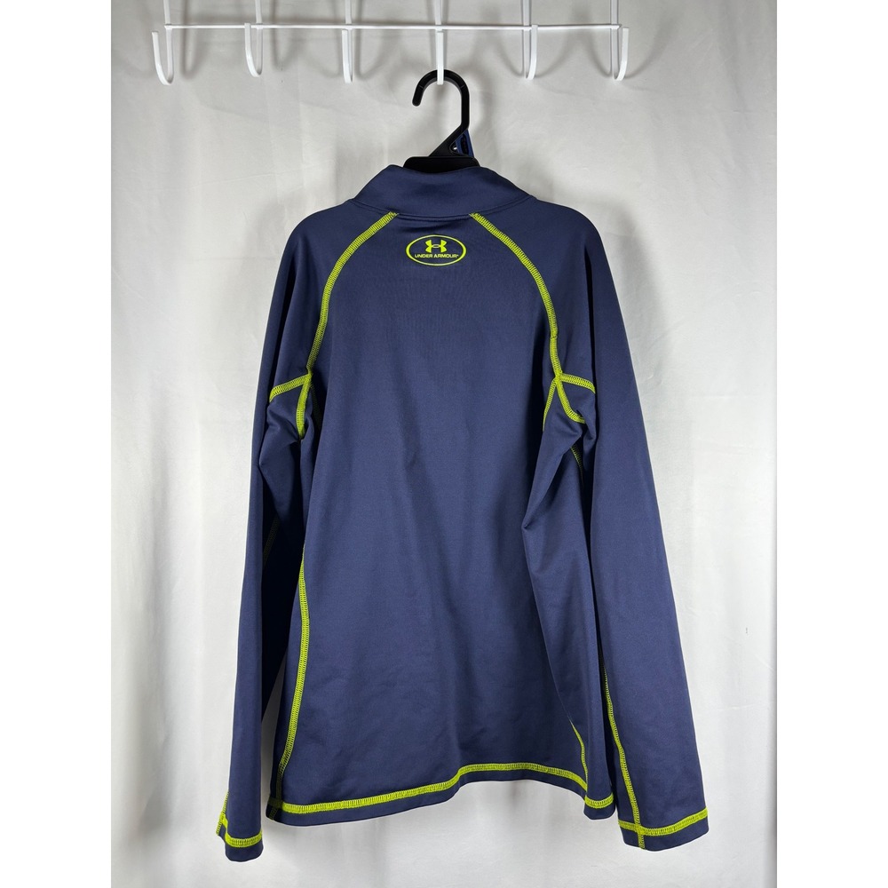 Under Armour Boys ColdGear 1/4 Zip Pullover Navy Blue Neon Green Youth Medium - Picture 2 of 4